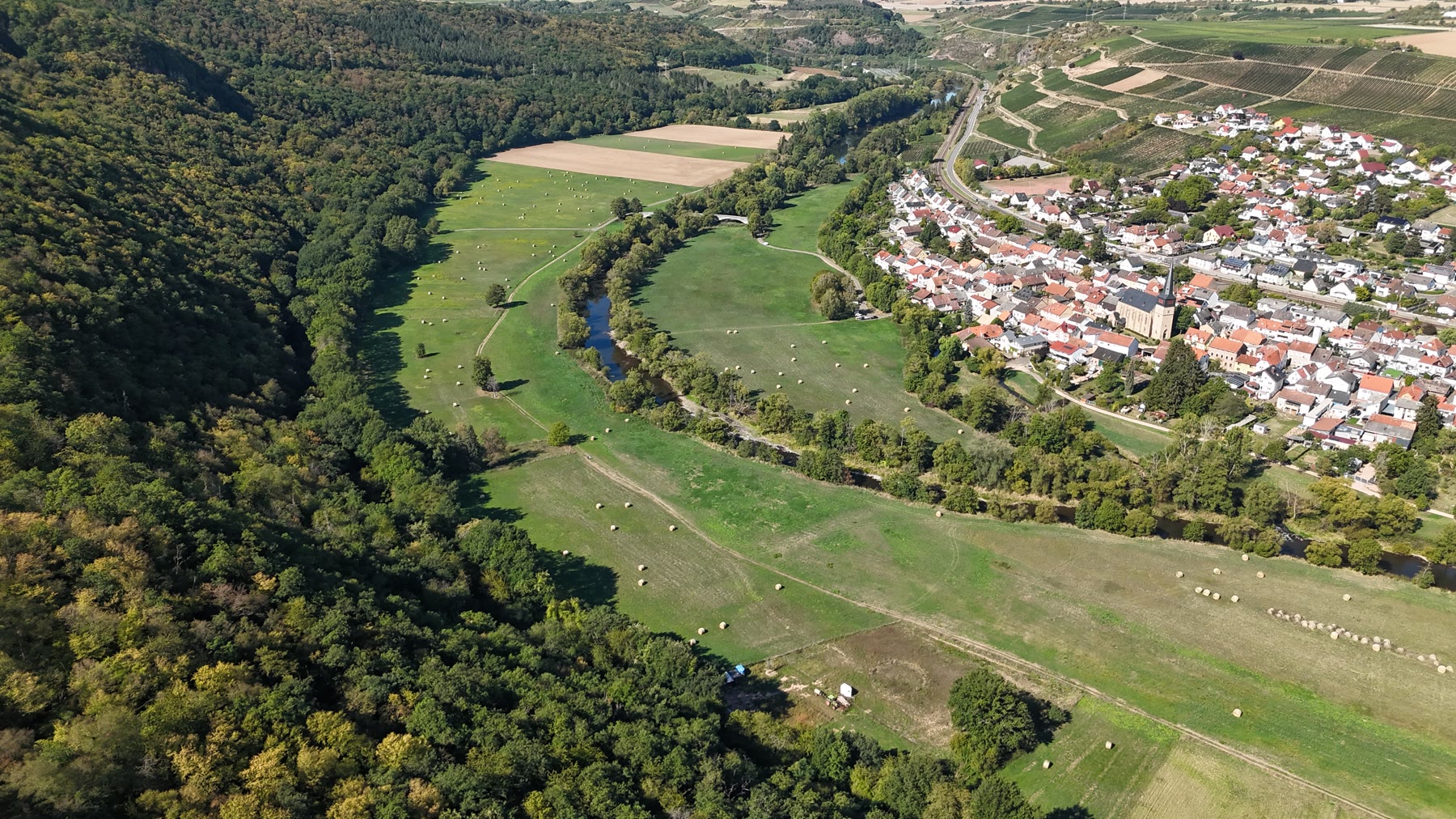Die Nahe-Schleife bei Ebernburg aus der Luft